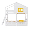 Twin Over Twin Bunk Bed With 2 Drawers, 1 Storage Box, 1 Shelf, Window And Roof White Old Sku:Lt000608Aak White Solid Wood