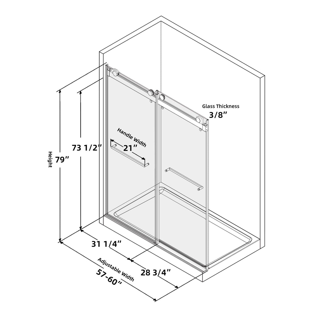 Frameless Double Sliding Shower, 57" 60" Width, 79" Height, 3 8" 10 Mm Clear Tempered Glass,Designed For Smooth Door With Clear Tempered Glass And Stainless Steel Hardware Brushed Nickel Brushed Nickel Glass