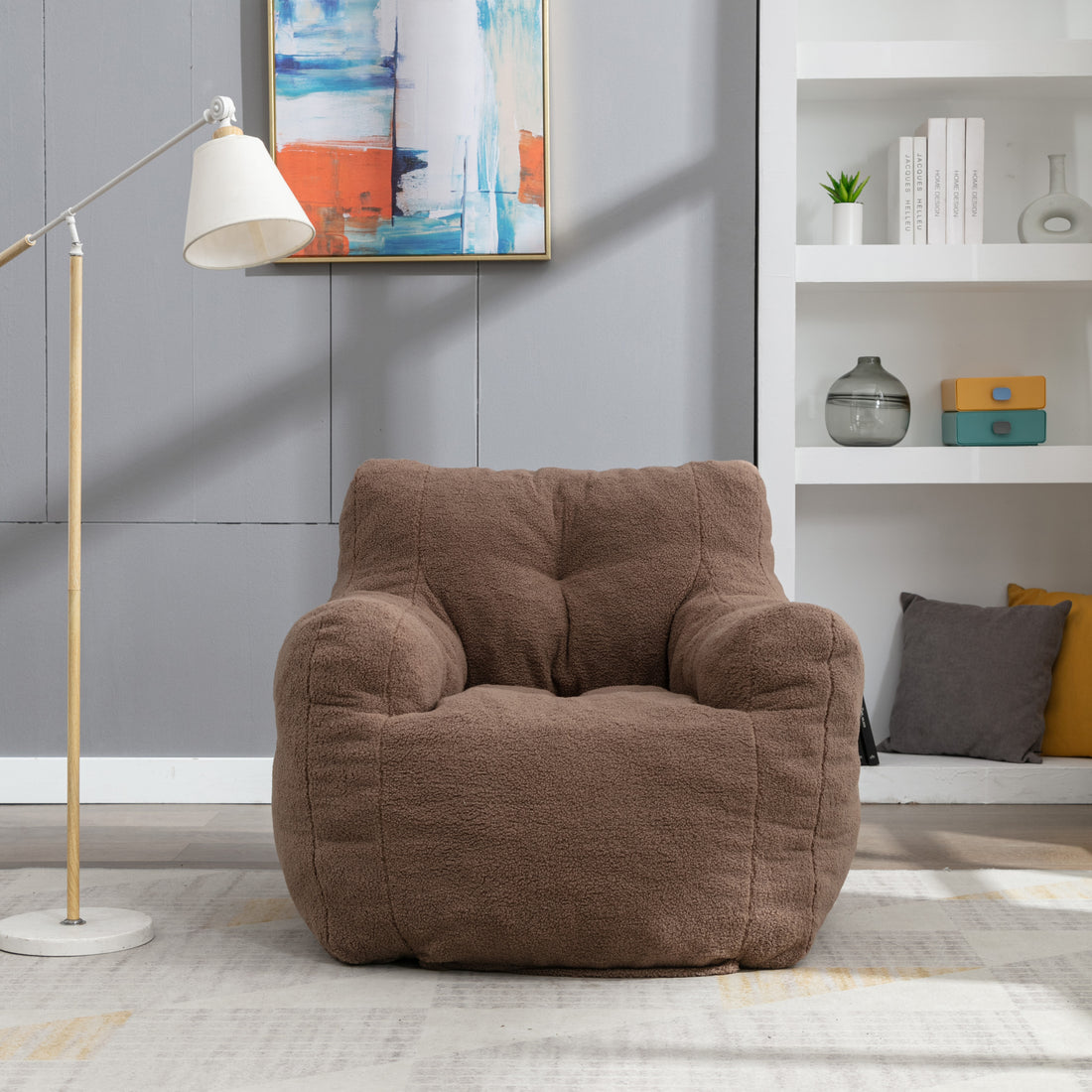 010 Soft Teddy Fabric Tufted Foam Bean Bag Chair With Teddy Fabric Coffee Coffee Soft Modern Foam Teddy