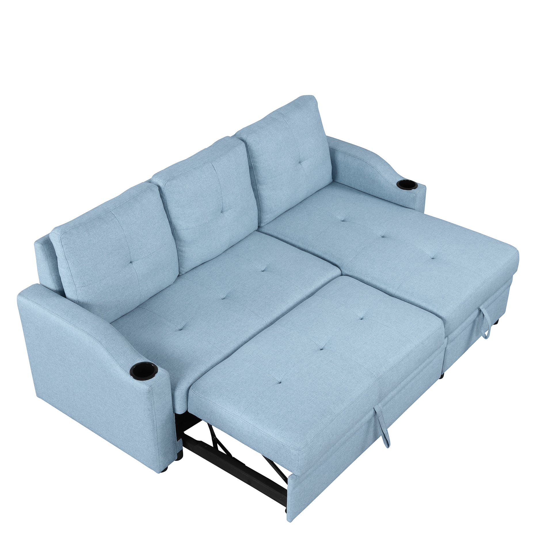 80.3" Orisfur. Pull Out Sofa Bed Modern Padded Upholstered Sofa Bedlinen Fabric 3 Seater Couch With Storage Chaise And Cup Holdersmall Couch For Small Spaces Blue Foam Linen