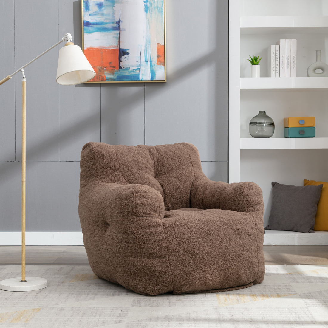 010 Soft Teddy Fabric Tufted Foam Bean Bag Chair With Teddy Fabric Coffee Coffee Soft Modern Foam Teddy