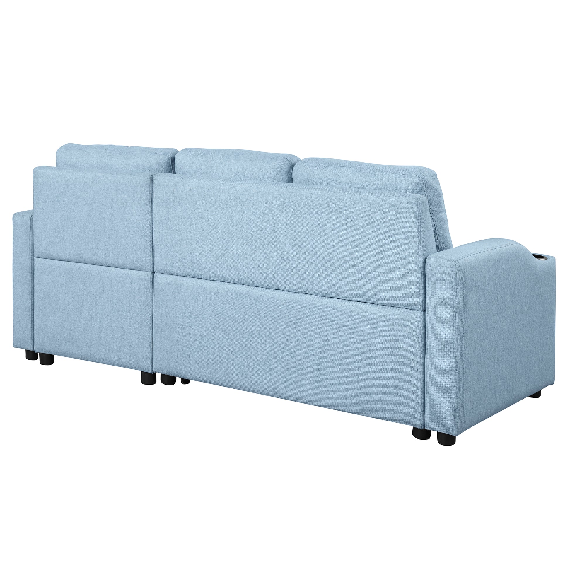 80.3" Orisfur. Pull Out Sofa Bed Modern Padded Upholstered Sofa Bedlinen Fabric 3 Seater Couch With Storage Chaise And Cup Holdersmall Couch For Small Spaces Blue Foam Linen