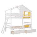 Twin Over Twin Bunk Bed With 2 Drawers, 1 Storage Box, 1 Shelf, Window And Roof White Old Sku:Lt000608Aak White Solid Wood