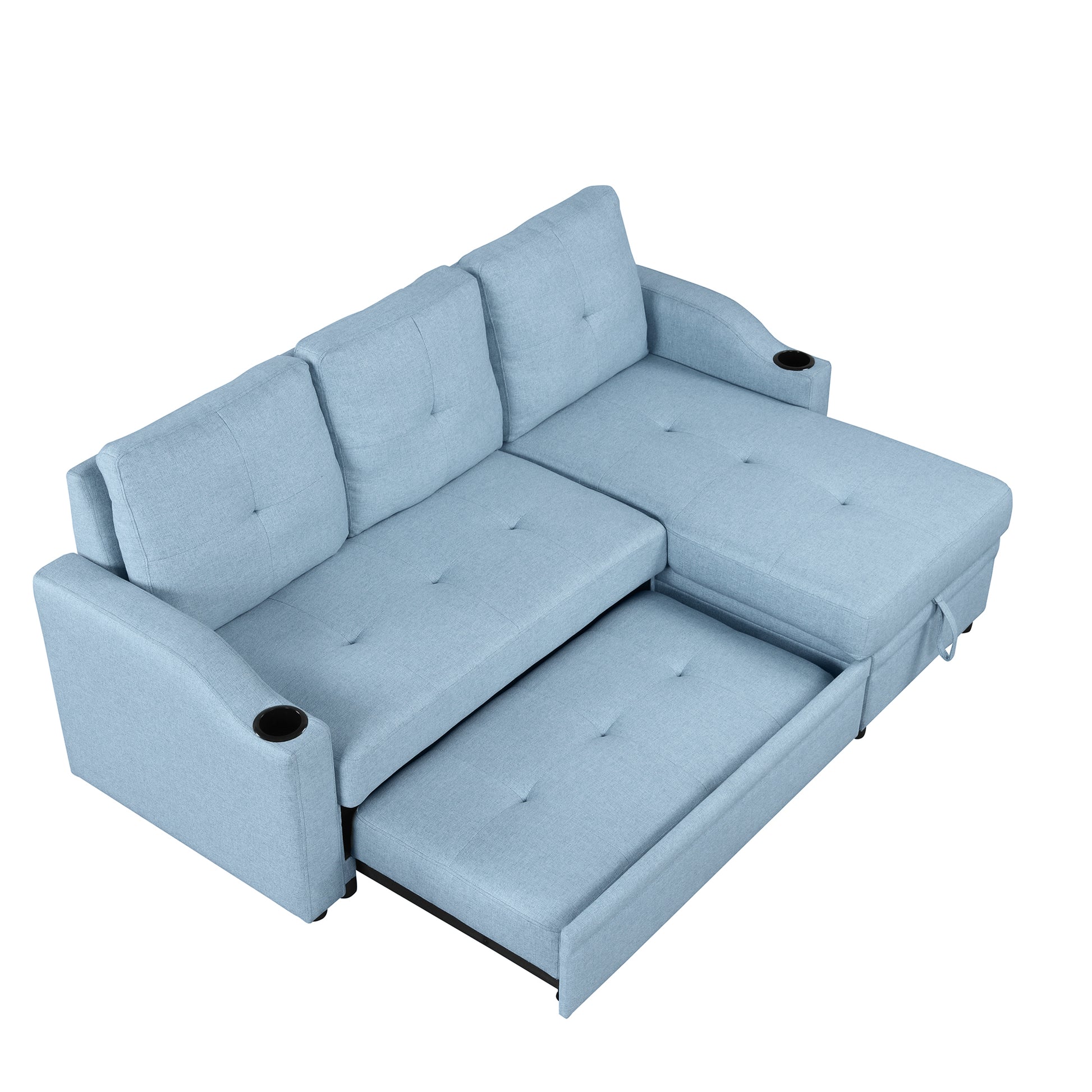 80.3" Orisfur. Pull Out Sofa Bed Modern Padded Upholstered Sofa Bedlinen Fabric 3 Seater Couch With Storage Chaise And Cup Holdersmall Couch For Small Spaces Blue Foam Linen