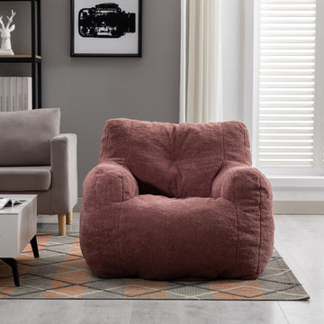 010 Soft Teddy Fabric Tufted Foam Bean Bag Chair With Teddy Fabric Bean Paste Red Bean Paste Red Primary Living Space Soft Modern Foam Teddy