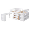 Low Study Full Loft Bed With Cabinet ,Shelves And Rolling Portable Desk ,Multiple Functions Bed White White Solid Wood