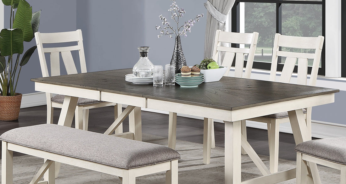 Dining Room Furniture Dining Table White Finish Table W Grey Wooden Top 1Pc Rectangular Table With Leaf Antique White Gray Dining Room Contemporary,Modern Solid Wood