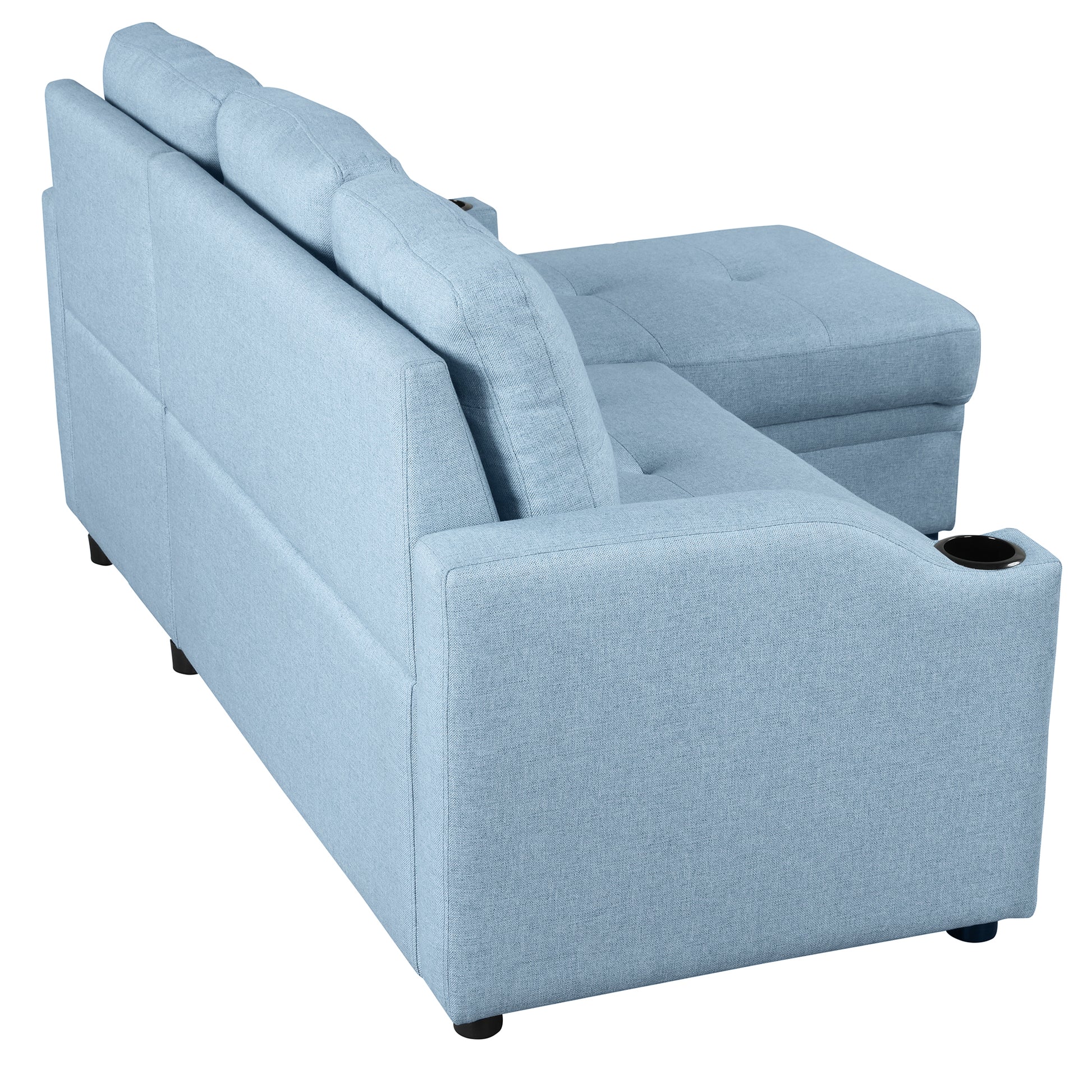 80.3" Orisfur. Pull Out Sofa Bed Modern Padded Upholstered Sofa Bedlinen Fabric 3 Seater Couch With Storage Chaise And Cup Holdersmall Couch For Small Spaces Blue Foam Linen