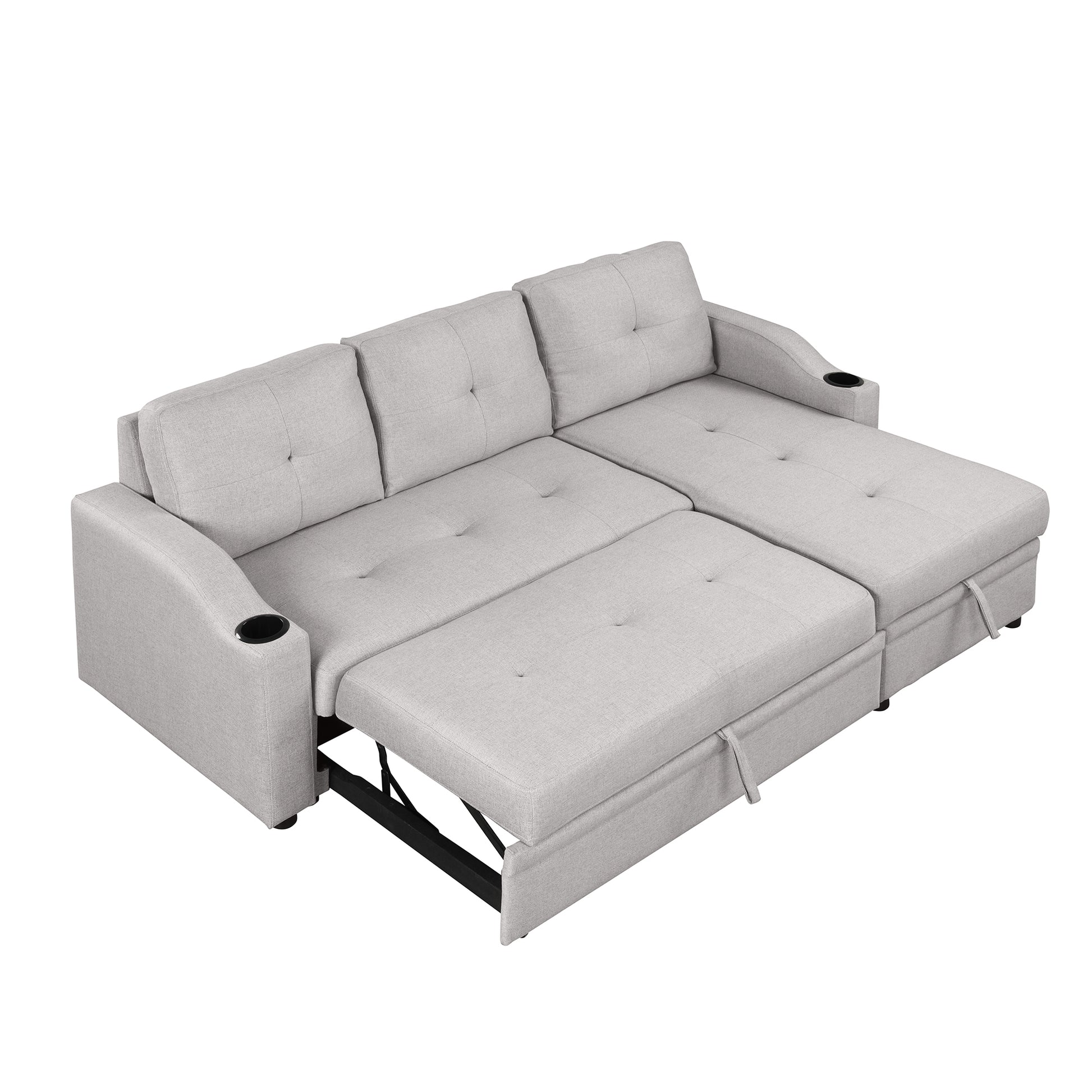 80.3" Orisfur. Pull Out Sofa Bed Modern Padded Upholstered Sofa Bedlinen Fabric 3 Seater Couch With Storage Chaise And Cup Holdersmall Couch For Small Spaces Gray Foam Linen