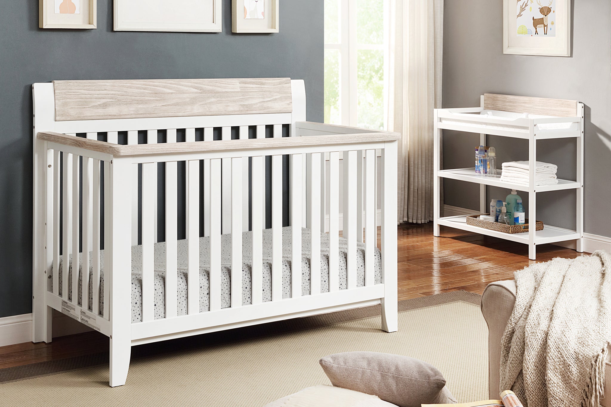 Hayes 4 in 1 Convertible Crib White Natural