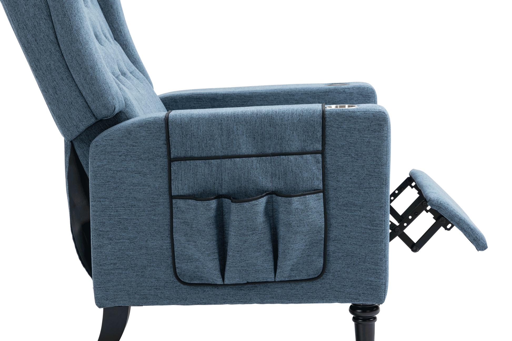 Arm Pushing Recliner Chair, Modern Button Tufted Wingback Push Back Recliner Chair, Living Room Chair Fabric Pushback Manual Single Reclining Sofa Home Theater Seating For Bedroom,Navy Blue Navy Blue Foam Linen