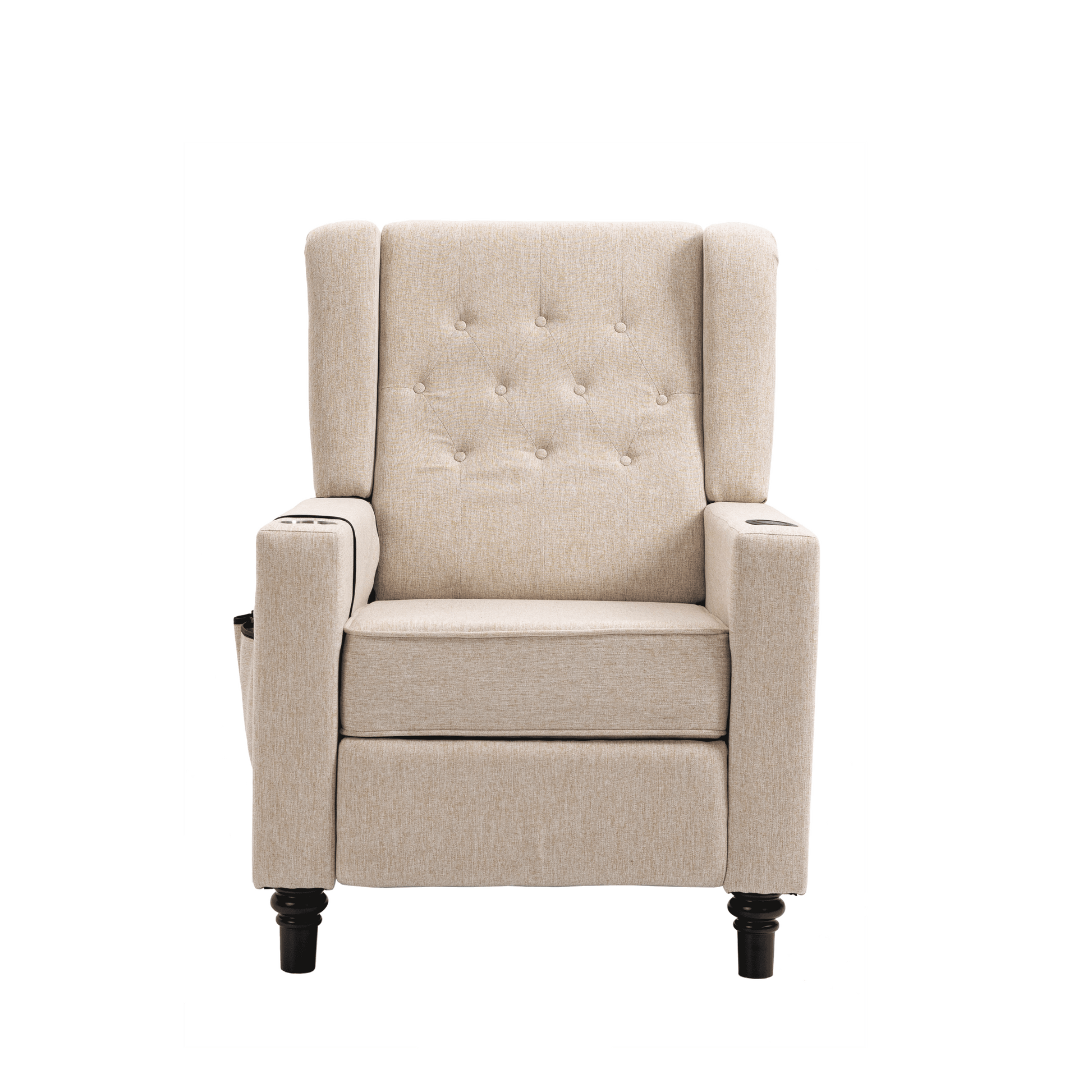 Arm Pushing Recliner Chair, Modern Button Tufted Wingback Push Back Recliner Chair, Living Room Chair Fabric Pushback Manual Single Reclining Sofa Home Theater Seating For Bedroom,Khaki Yelkow Khaki Yellow Foam Linen
