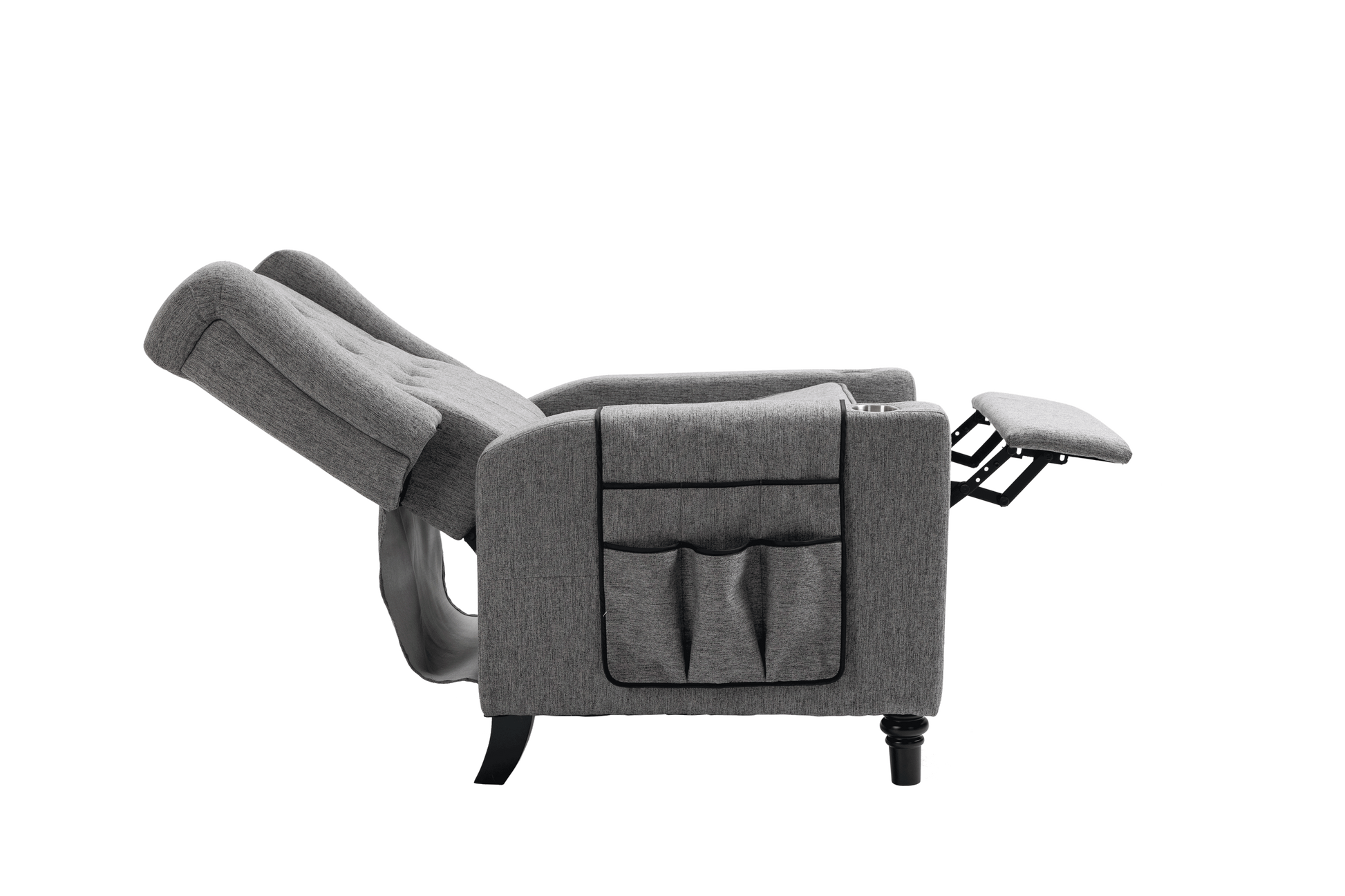 Arm Pushing Recliner Chair, Modern Button Tufted Wingback Push Back Recliner Chair, Living Room Chair Fabric Pushback Manual Single Reclining Sofa Home Theater Seating For Bedroom,Dark Gray Dark Gray Foam Linen