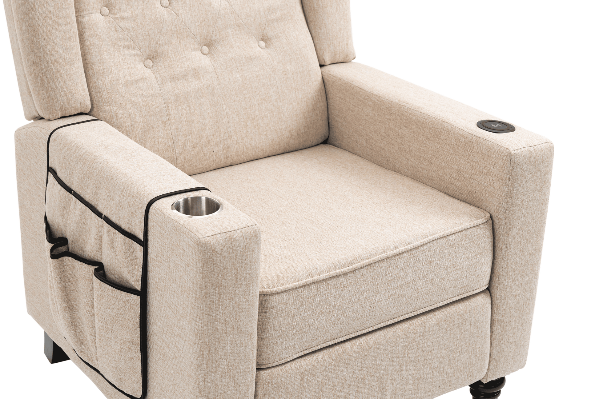 Arm Pushing Recliner Chair, Modern Button Tufted Wingback Push Back Recliner Chair, Living Room Chair Fabric Pushback Manual Single Reclining Sofa Home Theater Seating For Bedroom,Khaki Yelkow Khaki Yellow Foam Linen