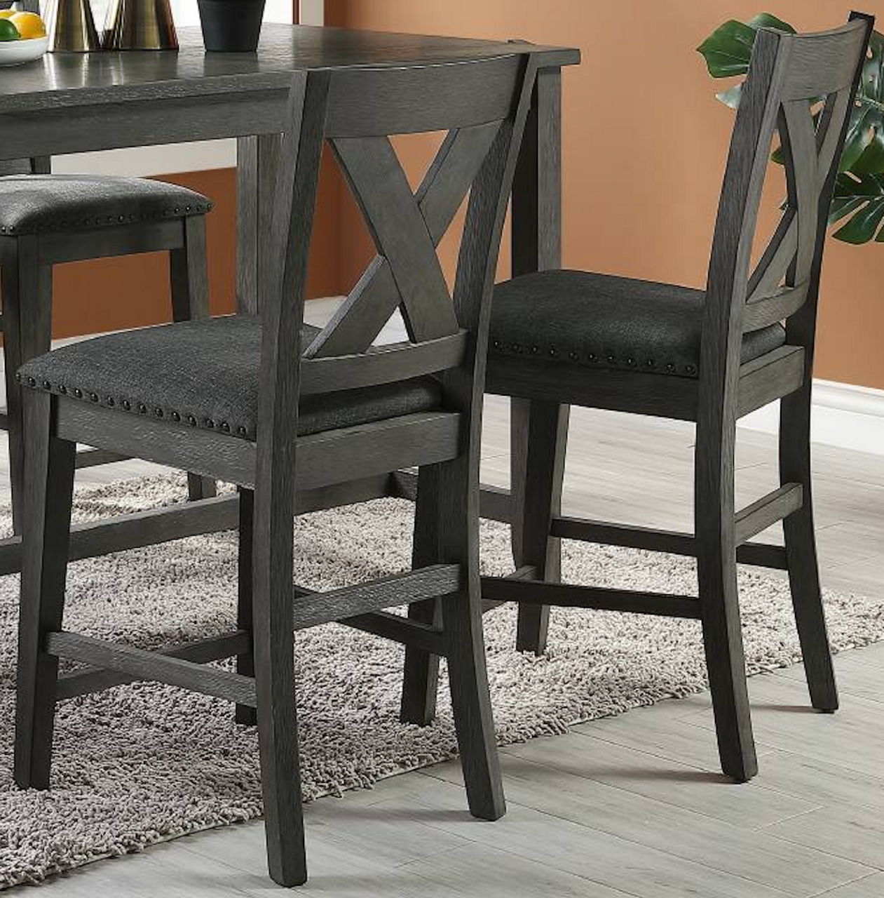 Modern Contemporary Dining Room Furniture Chairs Set Of 2 Counter Height Chairs Gray Finish Wooden High Chair X Back Design Cushion Seat Gray Wash Gray Dining Room Classic,Modern Dining Chairs Rubberwood Solid Wood