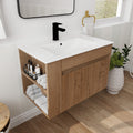 30 Inch Bathroom Vanity With White Ceramic Basin And Adjust Open Shelf Kd Packing Imitative Oak Plywood