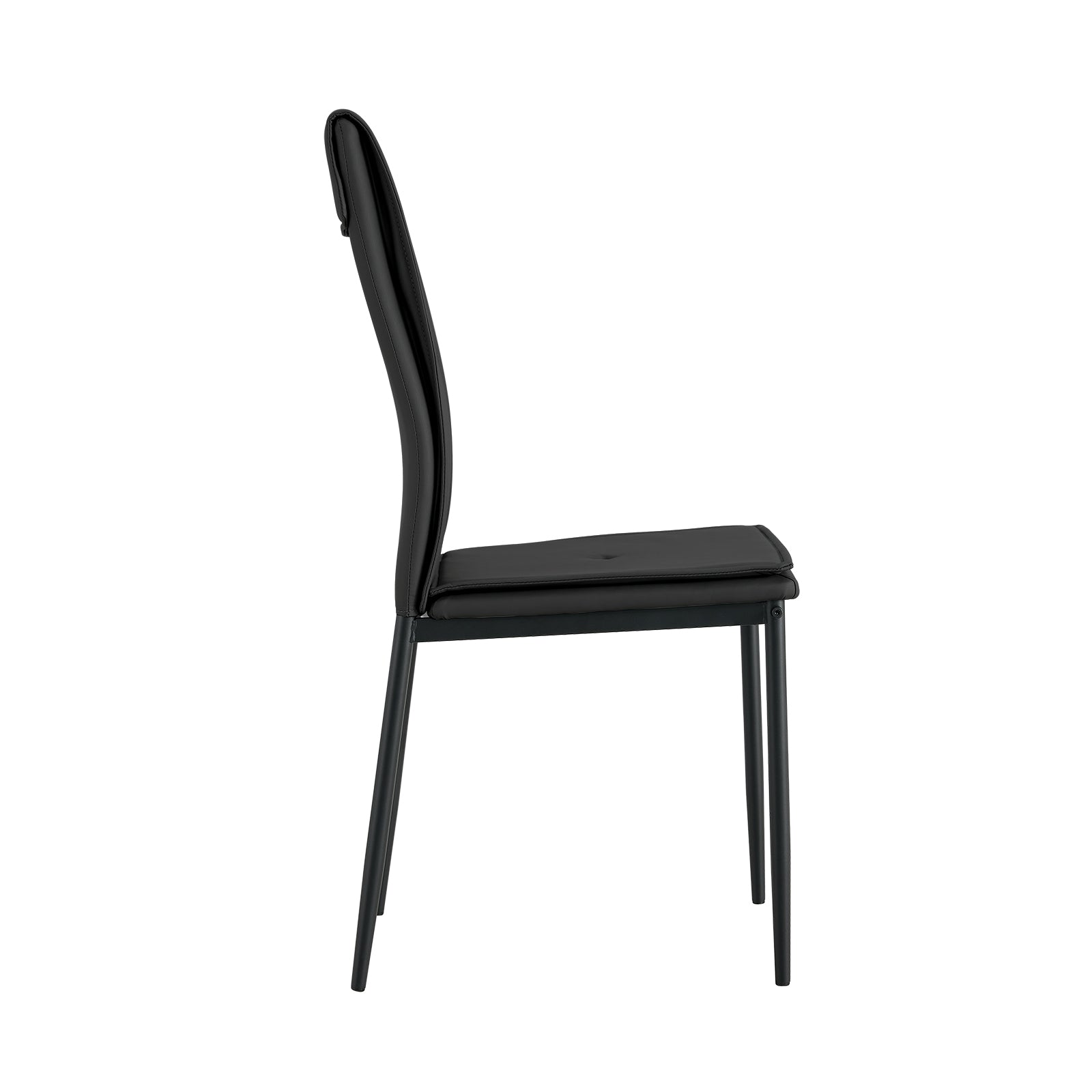 Dining Chairs Set Of 4, Black Modern Kitchen Chair With Metal Leg Black Leather