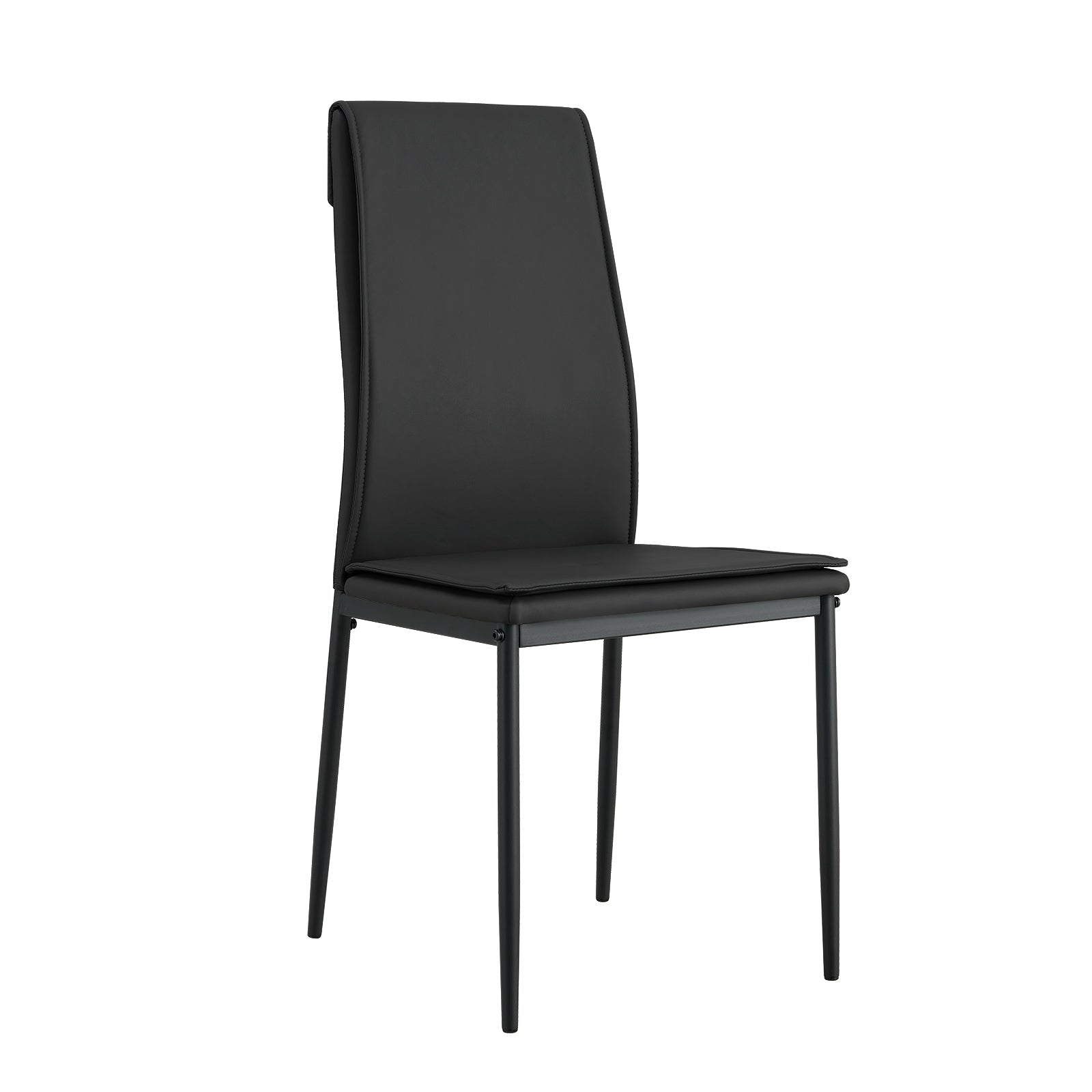 Dining Chairs Set Of 4, Black Modern Kitchen Chair With Metal Leg Black Leather