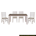 Grayish White And Brown Finish Casual Dining Room Furniture 5Pc Dining Set Rectangular Wooden Table And 4X Side Chairs Fabric Upholstered Seat Multicolor Seats 4 Dining Room Rectangular Dining Table With Chair Wood