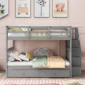 Stairway Full Over Full Bunk Bed With Twin Size Trundle, Storage And Guard Rail For Bedroom, Dorm Gray Old Sku :Lp001210Aae Gray Solid Wood