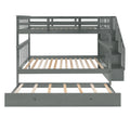 Stairway Full Over Full Bunk Bed With Twin Size Trundle, Storage And Guard Rail For Bedroom, Dorm Gray Old Sku :Lp001210Aae Gray Solid Wood