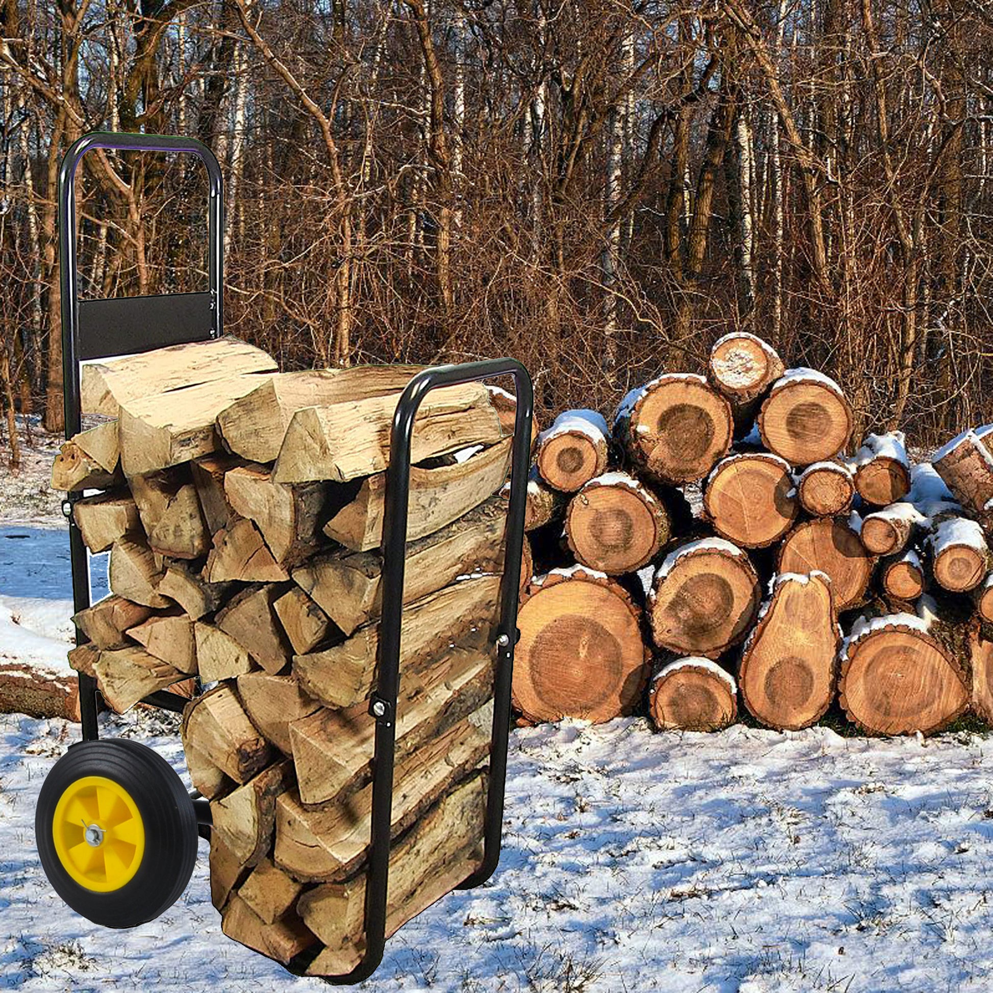 Firewood Log Cart Carrier Outdoor or Indoor Black black-metal