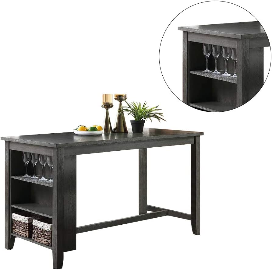 Modern Casual 1Pc Counter Height High Dining Table W Storage Shelves Gray Finish Wooden Kitchen Breakfast Table Dining Room Furniture Gray Wash Dining Room Classic,Modern Rubberwood Kitchen & Dining Tables Solid Wood