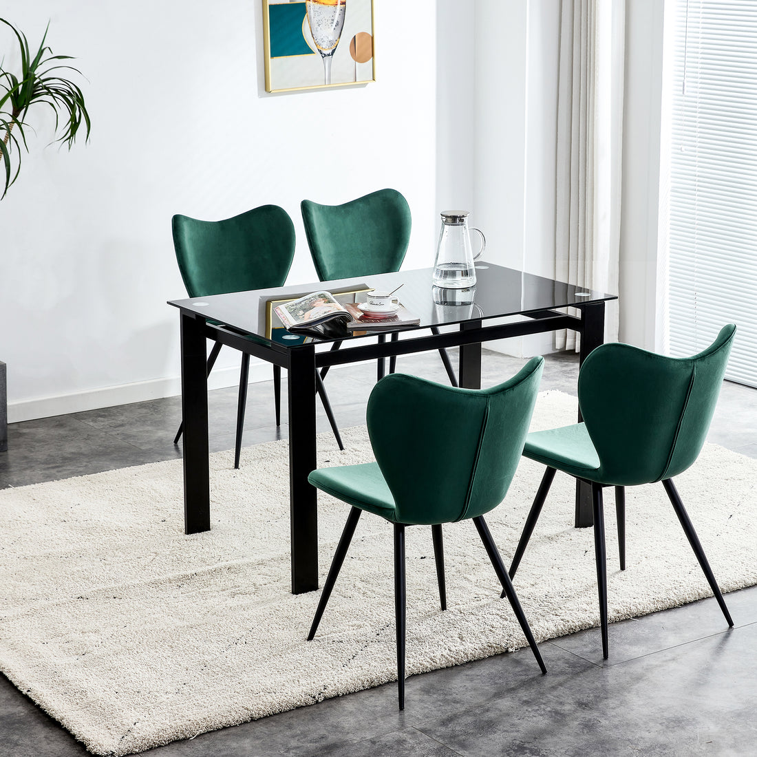 Dining Chairs Set Of 2, Dark Green Velvet Chair Modern Kitchen Chair With Metal Leg Dark Green Velvet