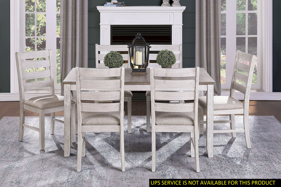 Grayish White And Brown Finish Casual Dining Room Furniture 7Pc Dining Set Rectangular Wooden Table And 6X Side Chairs Fabric Upholstered Seat Multicolor Seats 6 Dining Room Rectangular Dining Table With Chair Wood