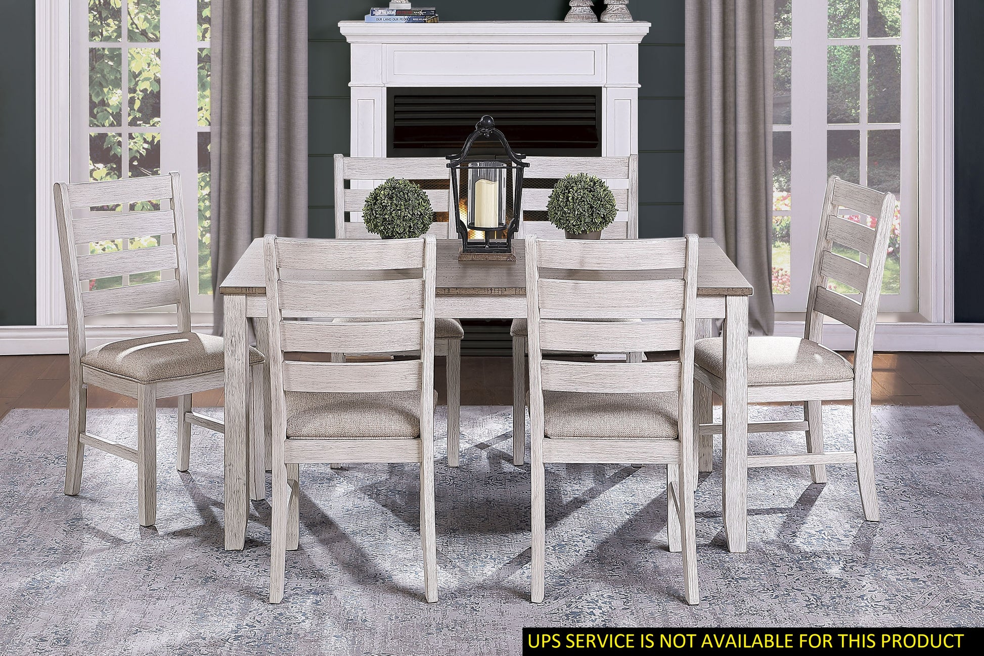 Grayish White And Brown Finish Casual Dining Room Furniture 7Pc Dining Set Rectangular Wooden Table And 6X Side Chairs Fabric Upholstered Seat Multicolor Seats 6 Dining Room Rectangular Dining Table With Chair Wood