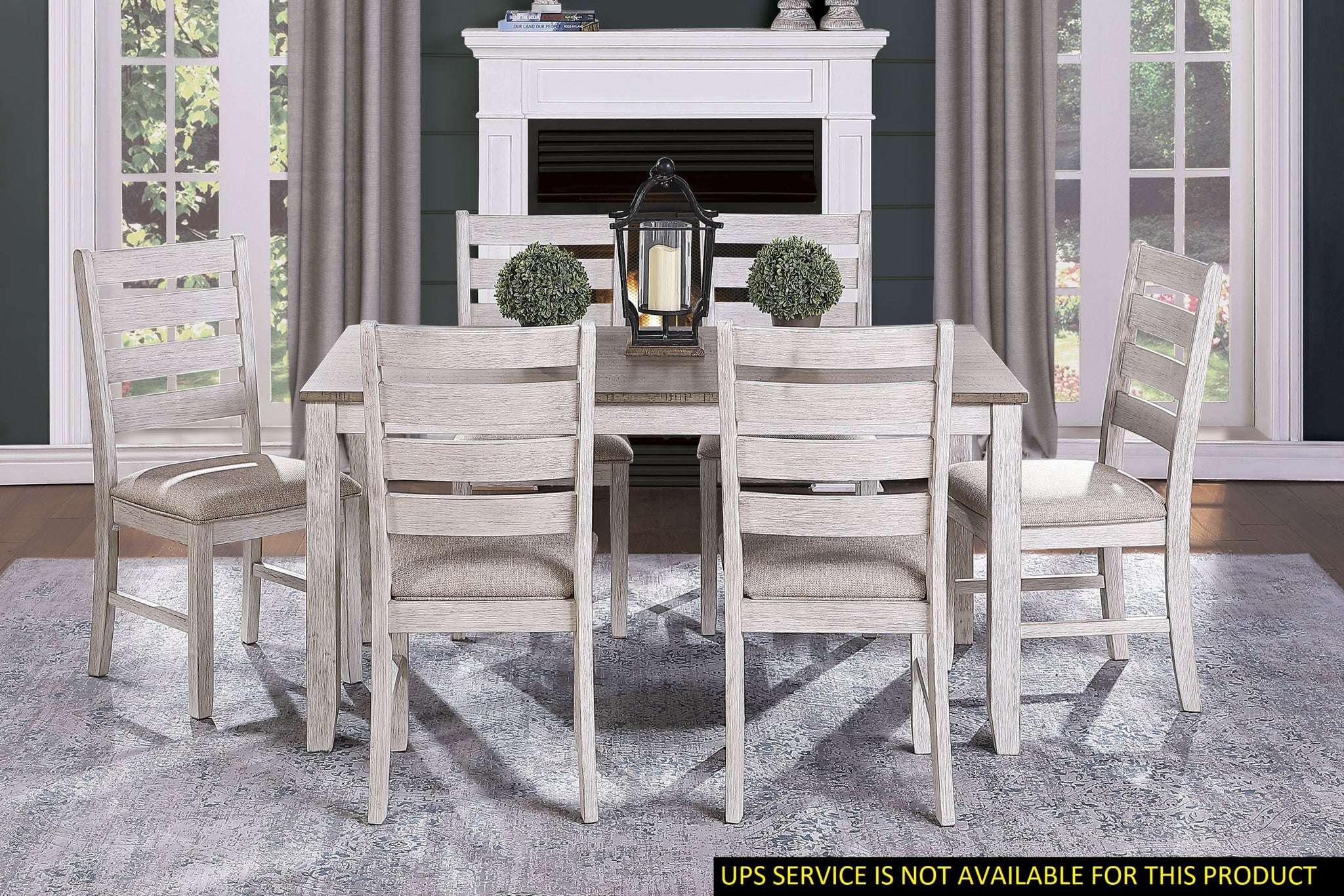 Grayish White and Brown Finish Casual Dining Room multicolor-seats 6-dining room-rectangular-dining