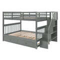 Stairway Full Over Full Bunk Bed With Twin Size Trundle, Storage And Guard Rail For Bedroom, Dorm Gray Old Sku :Lp001210Aae Gray Solid Wood