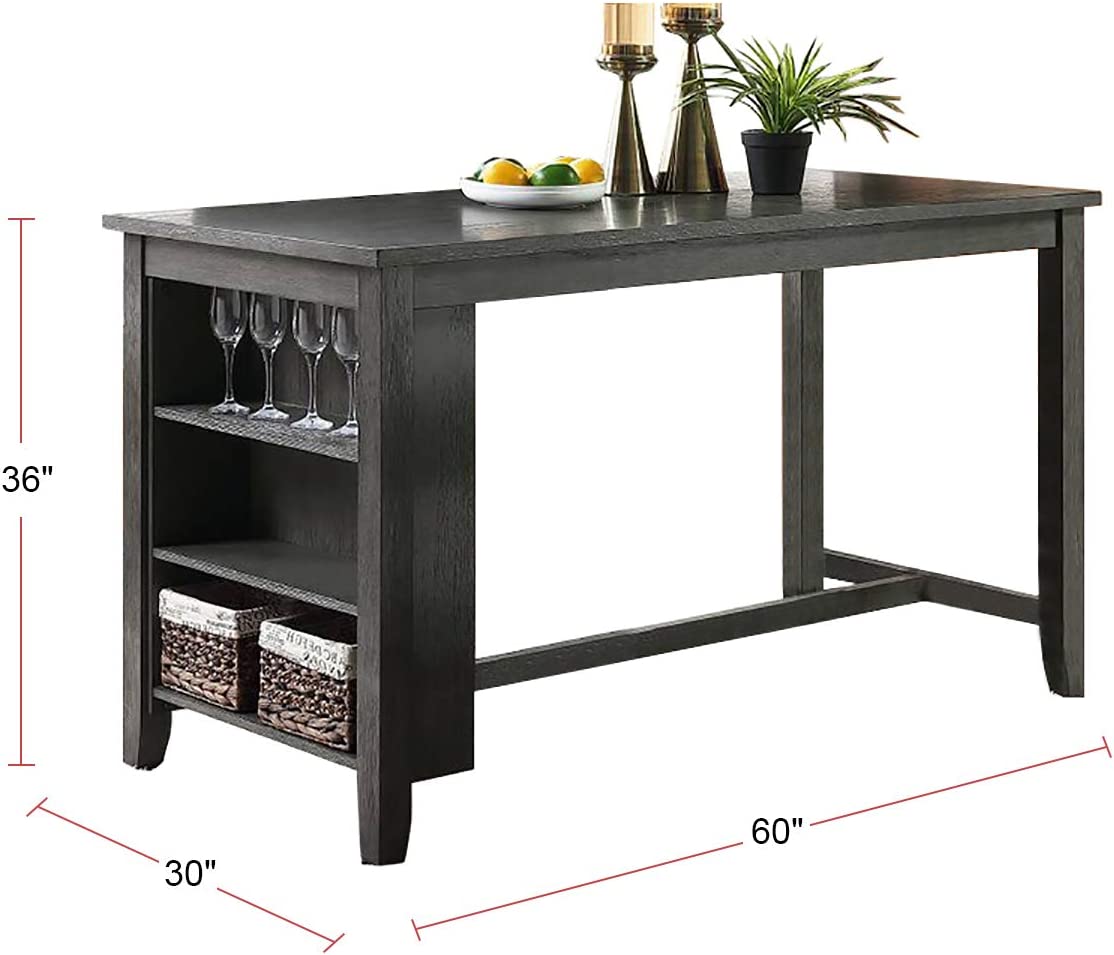 Modern Gray Finish 5Pc Counter Height High Dining Table W Storage Shelves High Chairs And Stools Wooden Kitchen Breakfast Table Dining Room Furniture Gray Wash Dining Room Classic,Contemporary Kitchen & Dining Tables Solid Wood