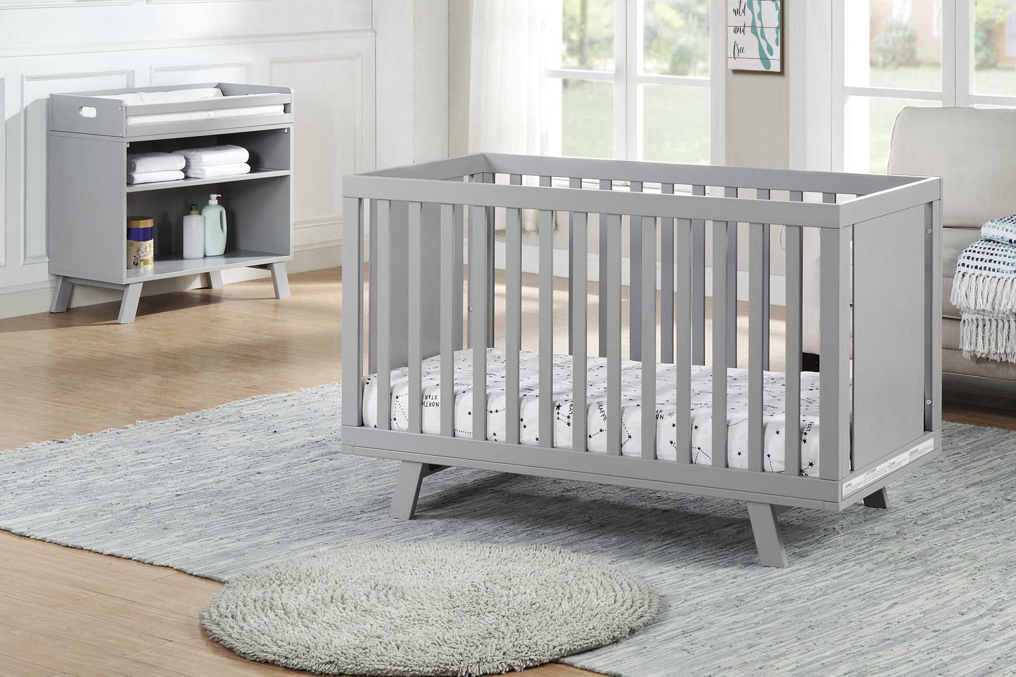Livia 3 in 1 Convertible Island Crib Gray Gray gray-polyester-solid wood