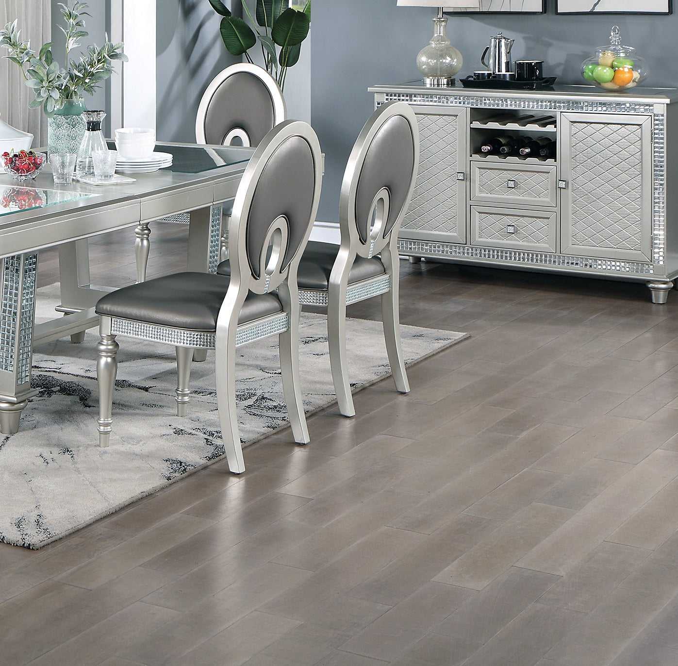 Formal Traditional Dining Room Furniture Chairs Set Of 2 Chairs Dark Gray Hue Accent Silver Side Chair Cutout Back Chair Cushion Seat Silver Dining Room Classic,Traditional Solid Wood