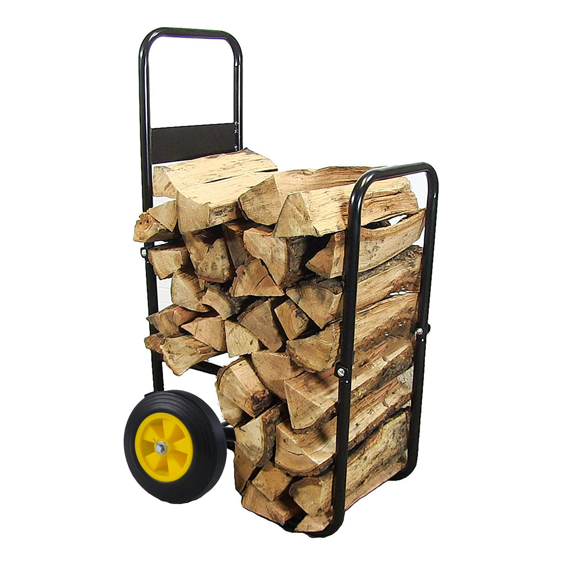 Firewood Log Cart Carrier Outdoor Or Indoor Black Steel Wood Rack Storage Mover Rolling Wheeled Metal Dolly Hauler Wood Moving Equipment Black Iron