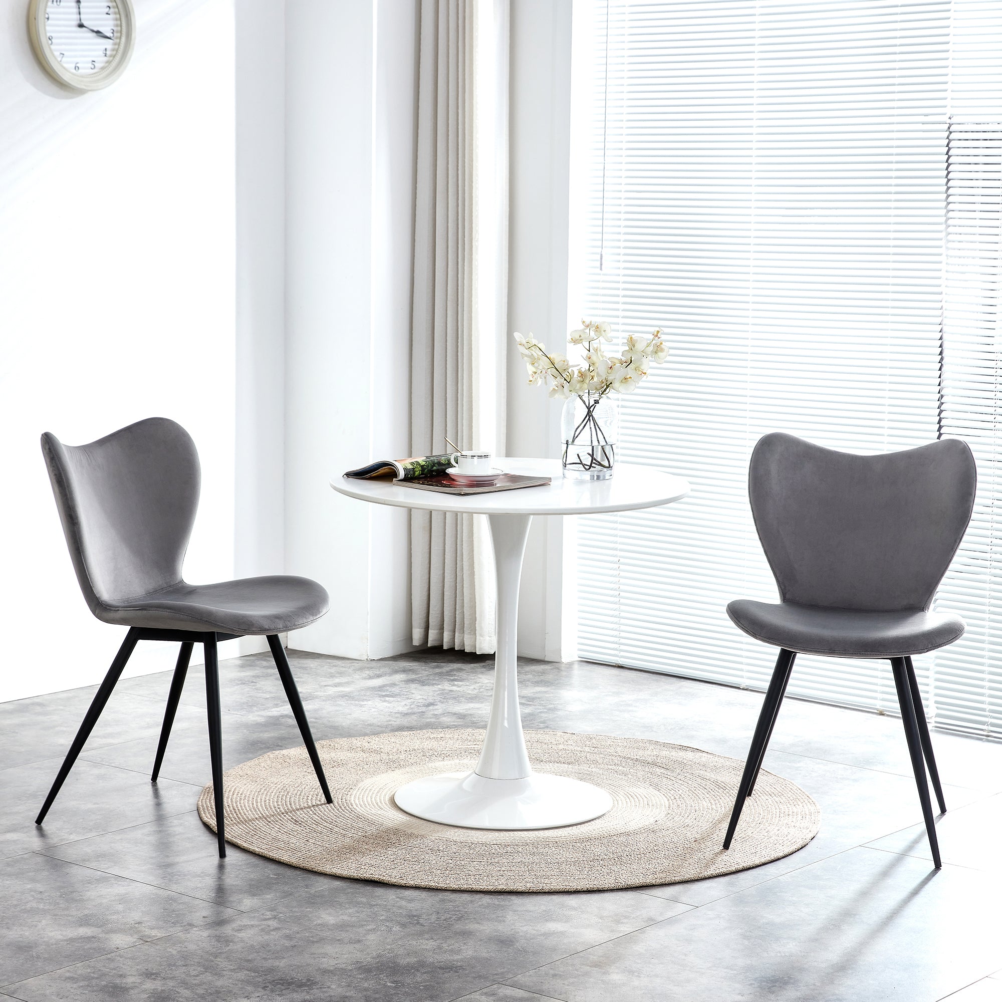 Dining chairs set of 2, Grey velvet Chair modern gray-velvet
