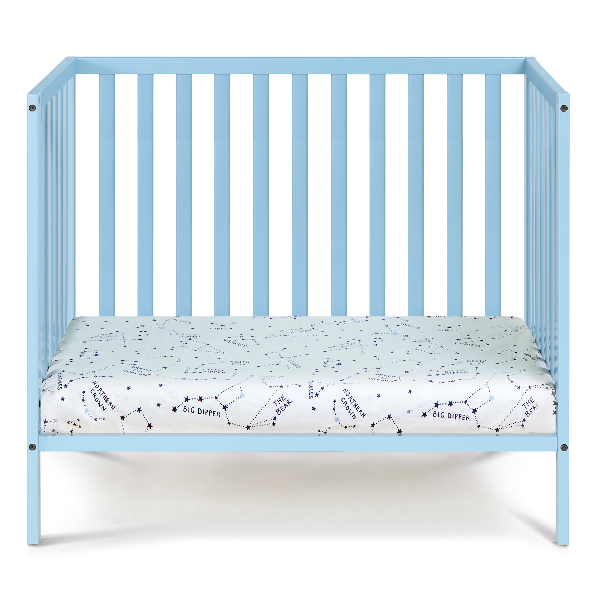 Palmer 3 In 1 Convertible Mini Crib Baby Blue W Mattress Pad Baby Blue Solid Wood