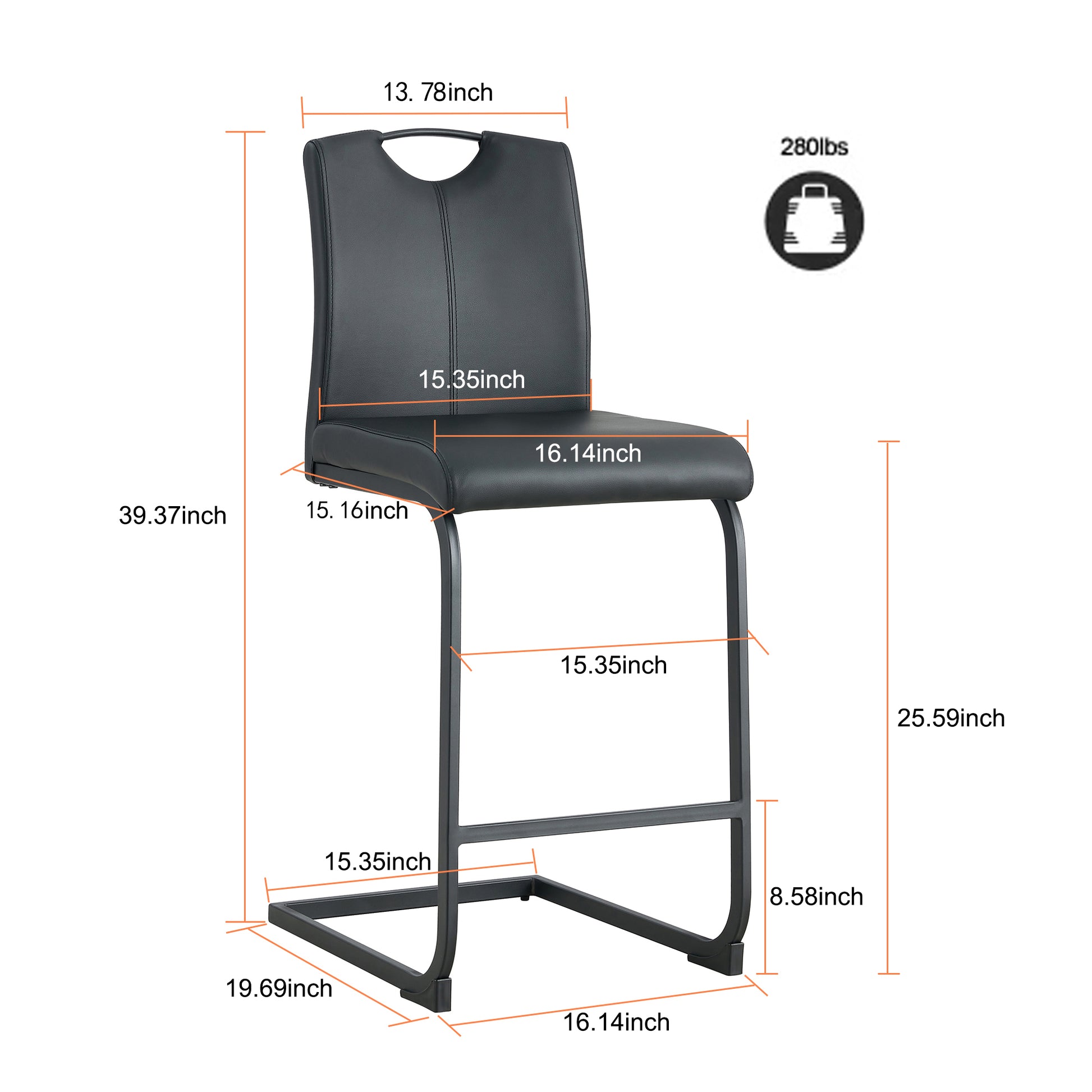 Black Pu Chair Barstool Dining Counter Height Chair Set Of 2 Black Pu