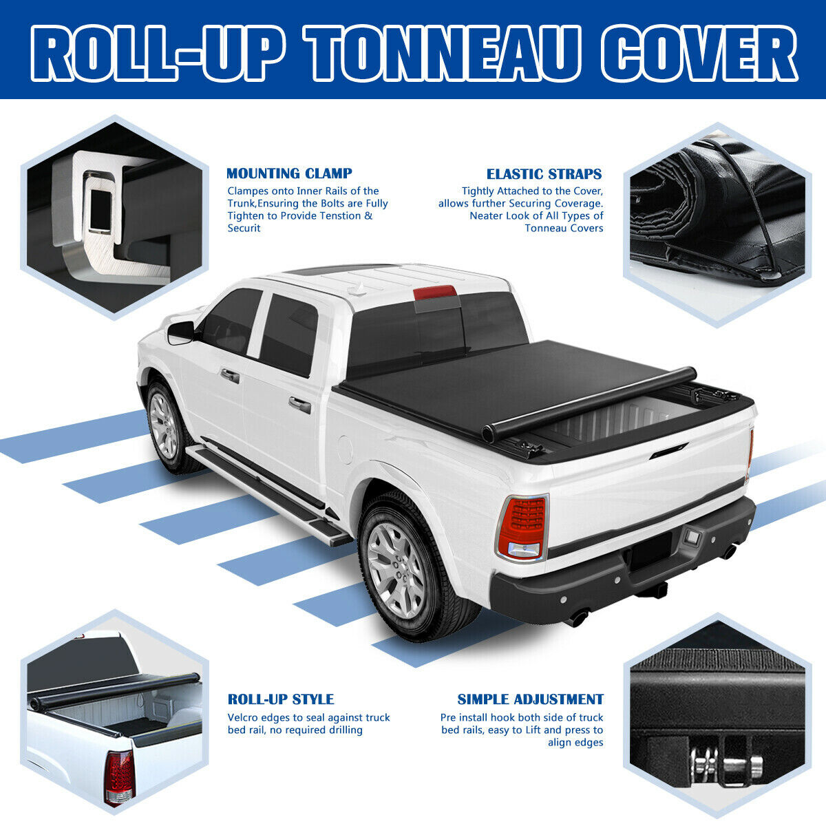 Soft Roll Up 6.5Ft Bed Truck Bed Tonneau Cover 09 22 Dodge Ram 1500 2500 3500 Black Aluminium