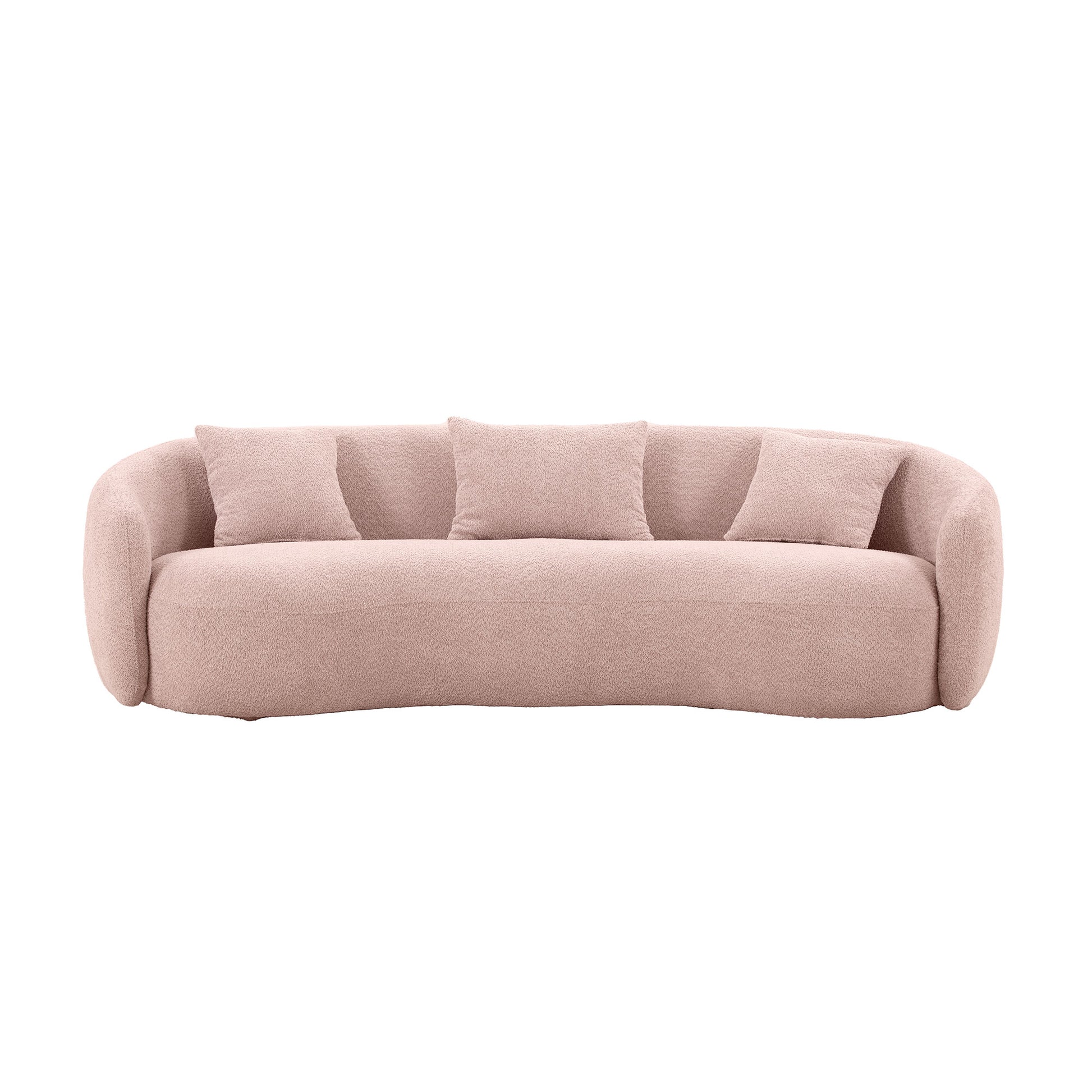 93.6'' Mid Century Modern Curved Living Room Sofa, 4 Seat Boucle Fabric Couch For Bedroom, Office, Apartment,Pink Baby Pink Boucle 3 Seat