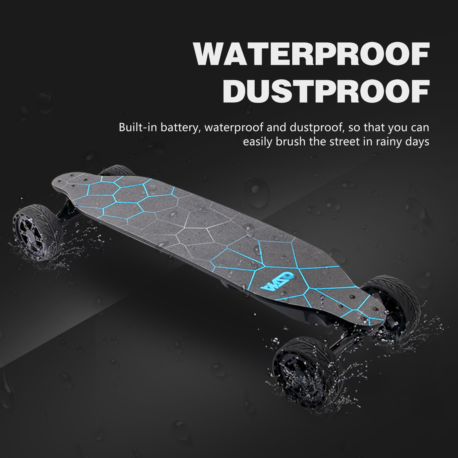 All Terrain Dual 1000*2 Hub Motor Electric Skateboard With 32Mph Max Speed,25Miles Range,9600Mah Battery. Black Gray Carbon Fiber