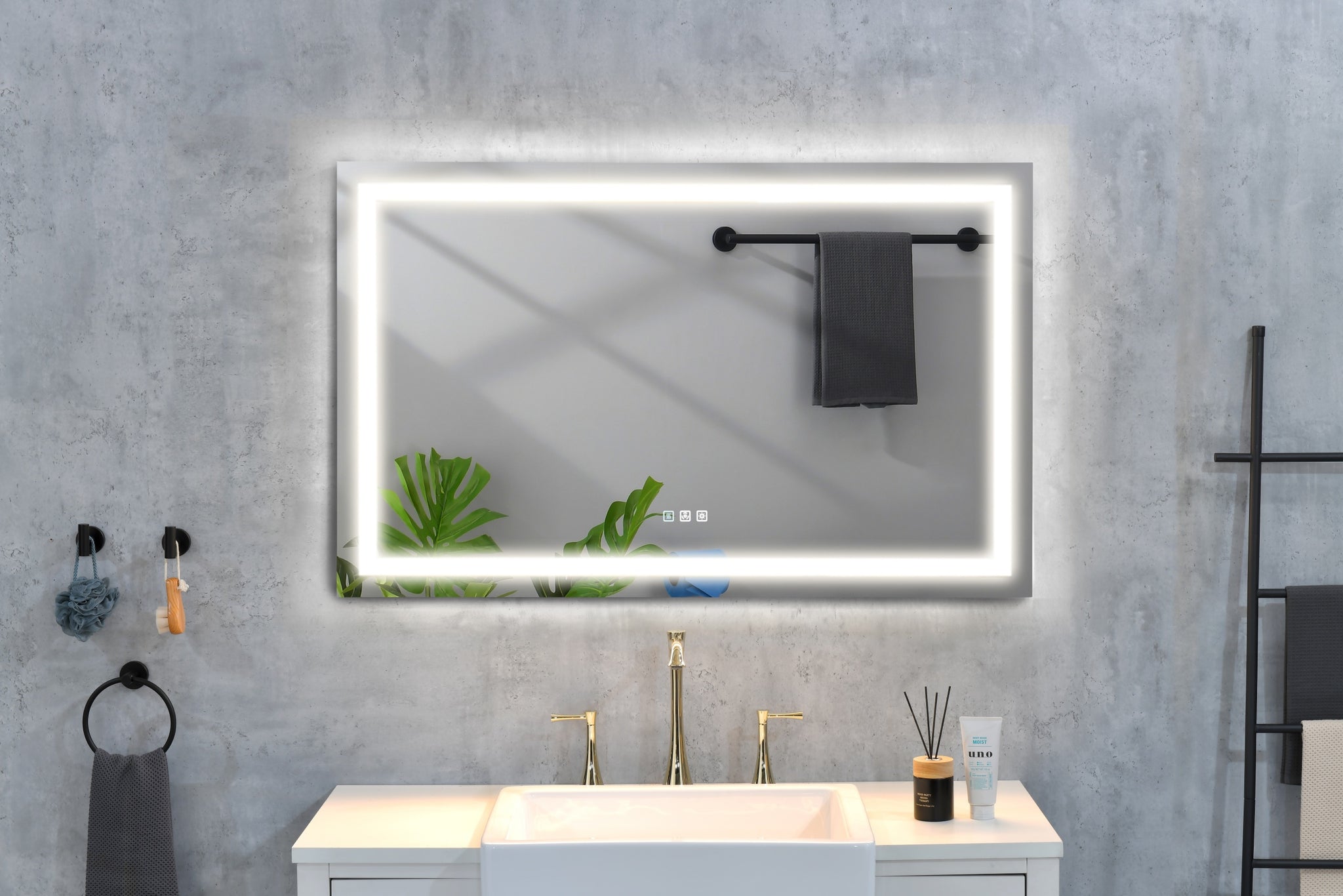 48*36 LED Lighted Bathroom Wall Mounted Mirror with white-aluminium