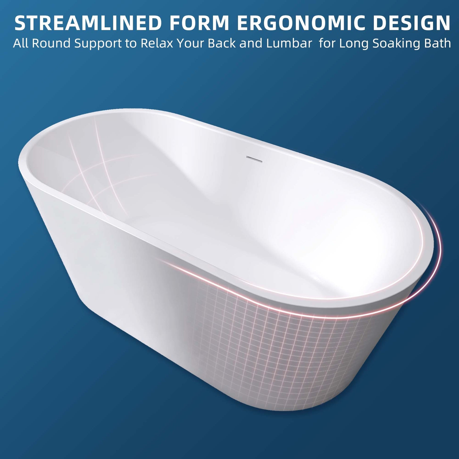 59" Acrylic Freestanding Bathtub, Gracefully Shaped gloss white-oval-bathroom-freestanding