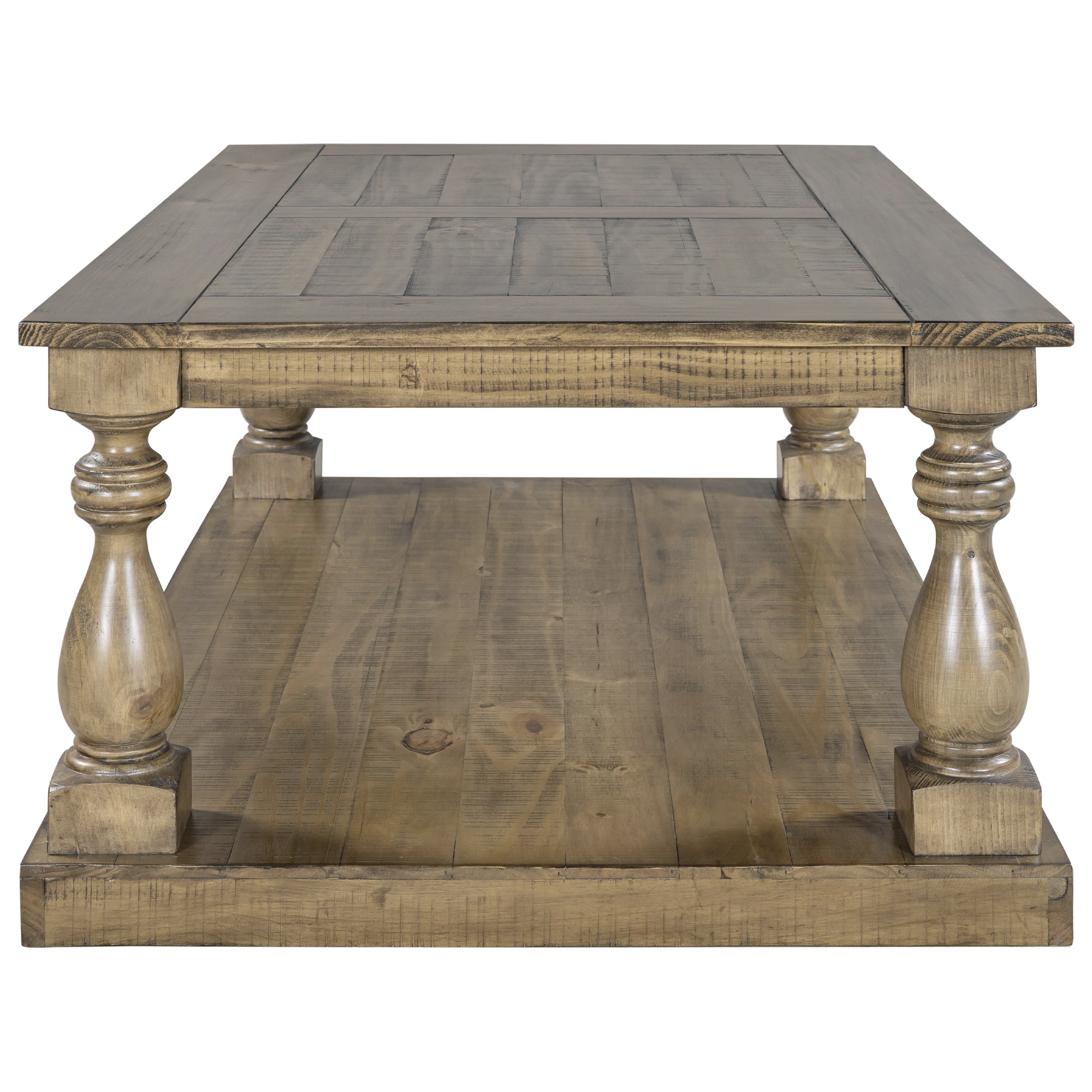 U STYLE Rustic Floor Shelf Coffee Table with yellow brown-pine