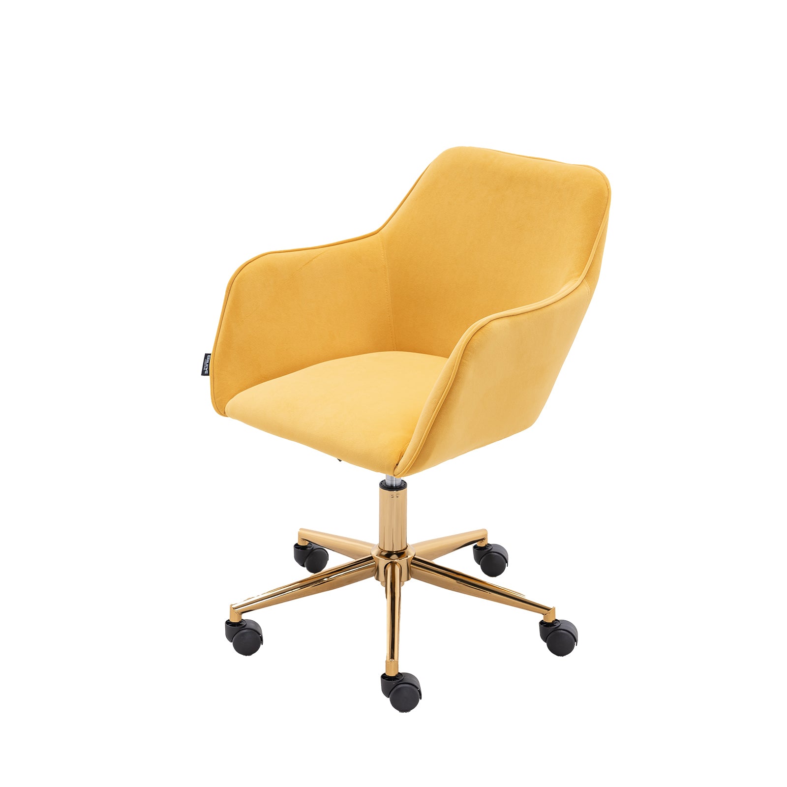 Modern Velvet Fabric Material Adjustable Height 360 Revolving Home Office Chair With Gold Metal Legs And Universal Wheels For Indoor,Yellow Yellow Foam Velvet