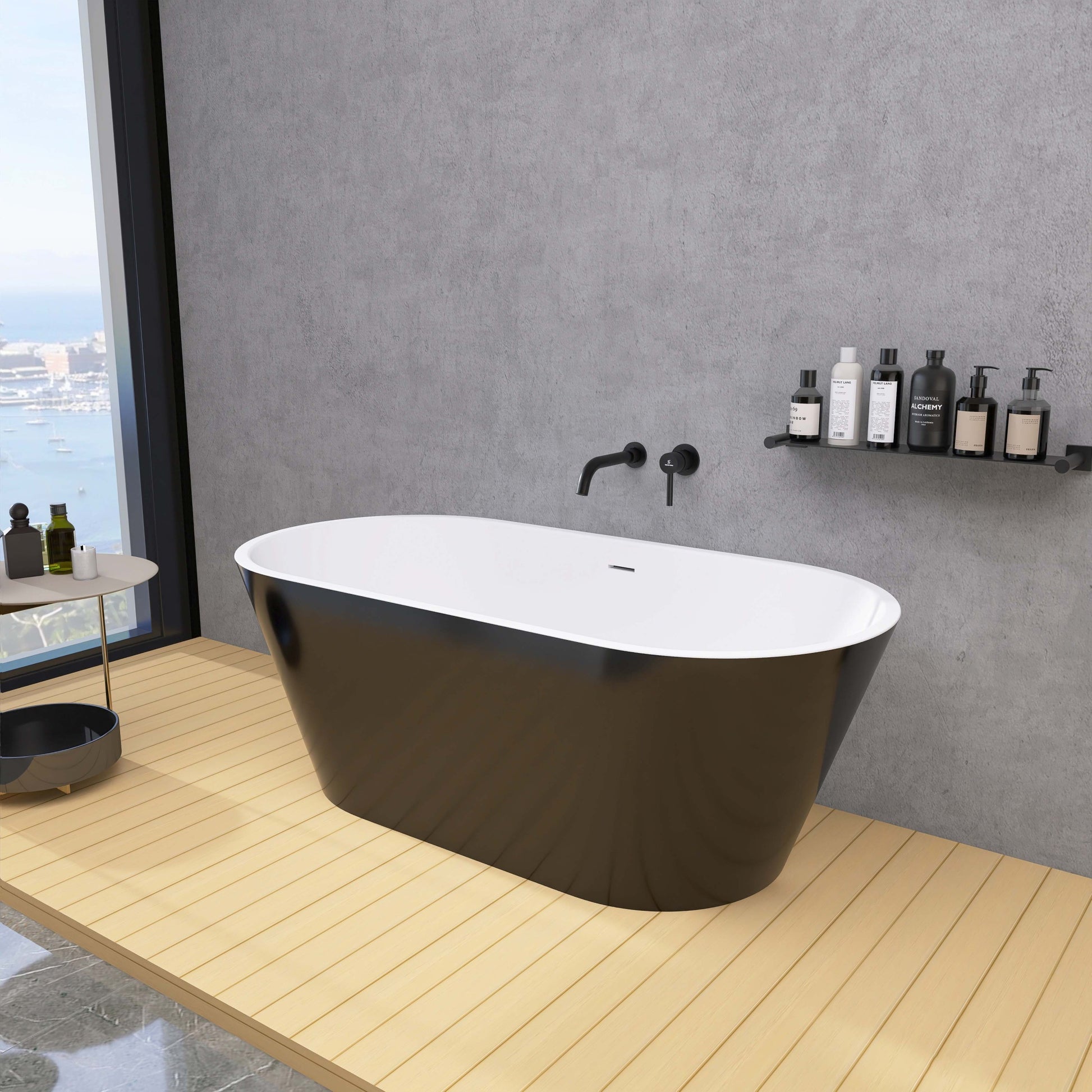 59" Acrylic Free Standing Tub Classic Oval Shape black-oval-bathroom-freestanding