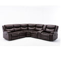 L Shapeleather Manual Reclining Sectional Sofa Set, Brown Brown Foam Leather 5 Seat