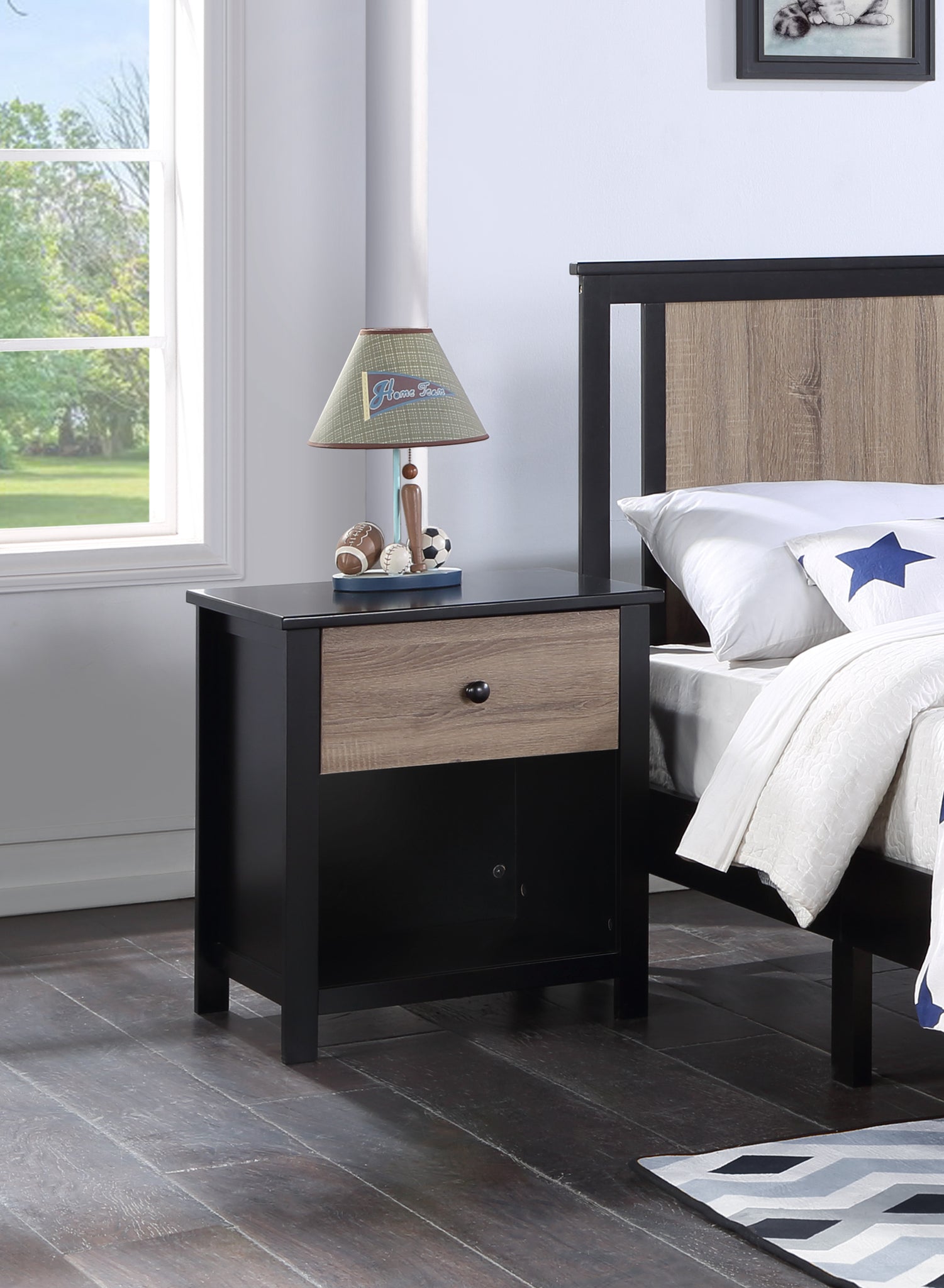 Connelly Nightstand Black Vintage Walnut Black Solid Wood