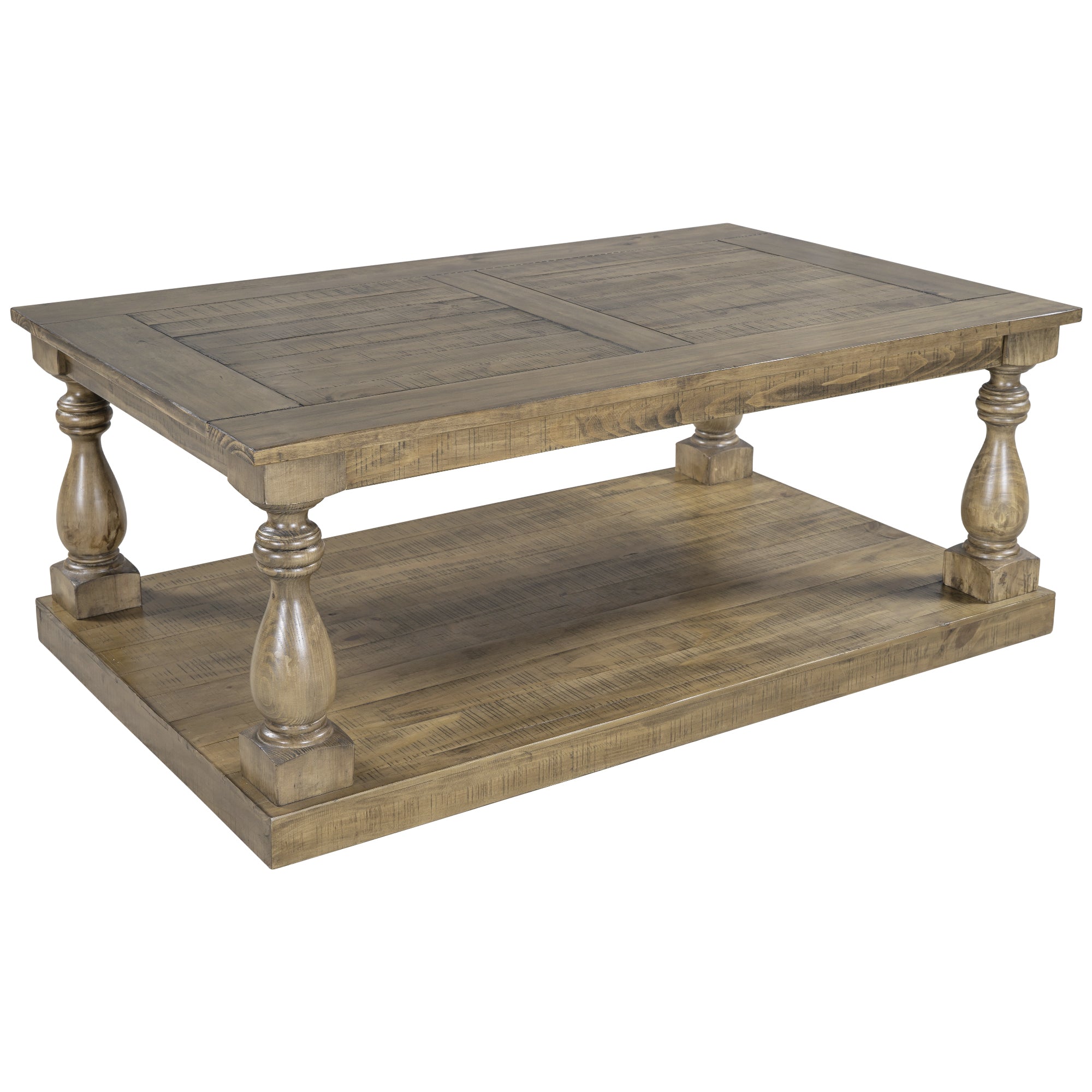 U STYLE Rustic Floor Shelf Coffee Table with yellow brown-pine